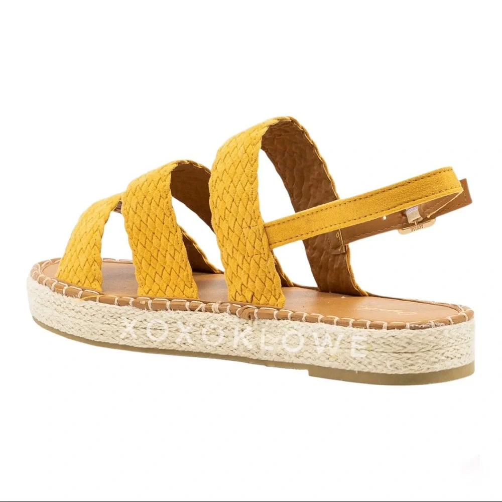 Sunny Yellow Vegan Suede 3 Strap Slingback Espadrille Sandals - Picture 3 of 6